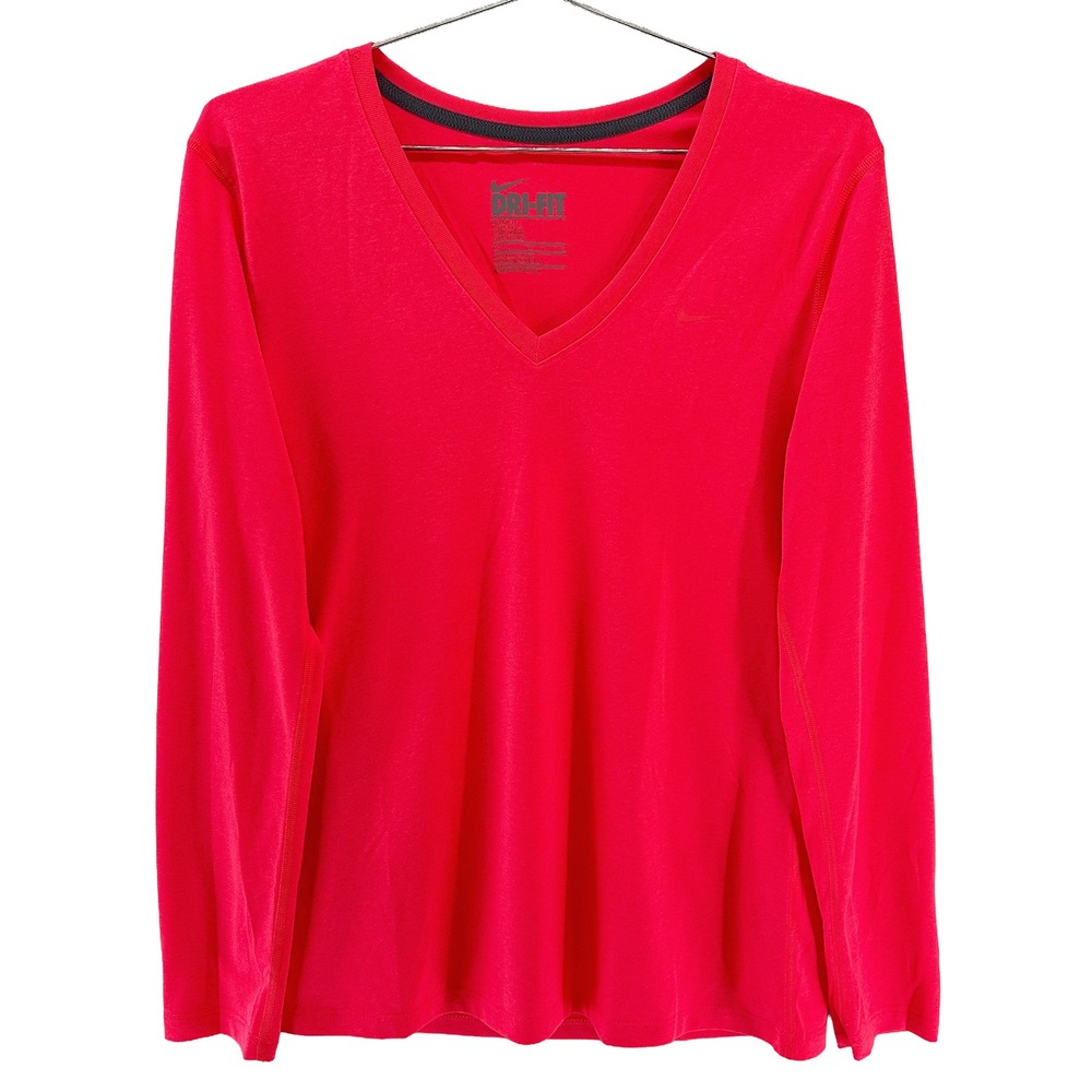 NIKE Dri-Fit Women's Long Sleeve V-neck Running‎ Top • Medium • neon orange